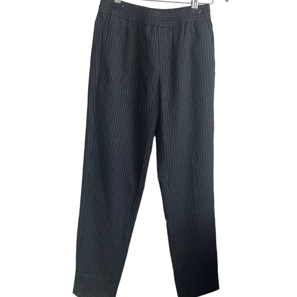 Banana Republic Women Pants 4‎ Black Pin Stripe Rayon Elastic Waist Office Work